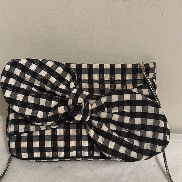 Loeffler Randall Silk Bag Chain Strap Plaid Check Clutch with Bow - Picture 4 of 16